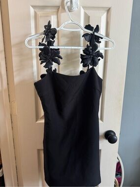 Aqua Black Floral Strap Mini Dress
